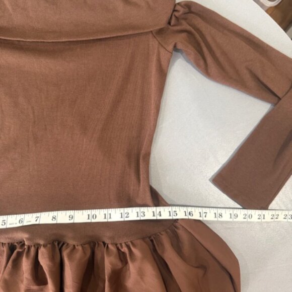 Chocolate Brown Off Shoulder Bubble Hem Mini Dress Size Large Y2K Coquette NWT - Picture 10 of 11